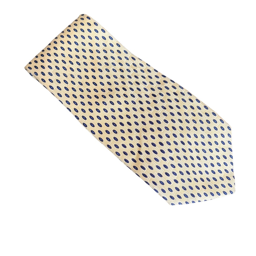 Savile Row 100% Silk Tie‎ Gold Navy Oval Dot Pattern Made in USA Men's Necktie - Picture 2 of 7